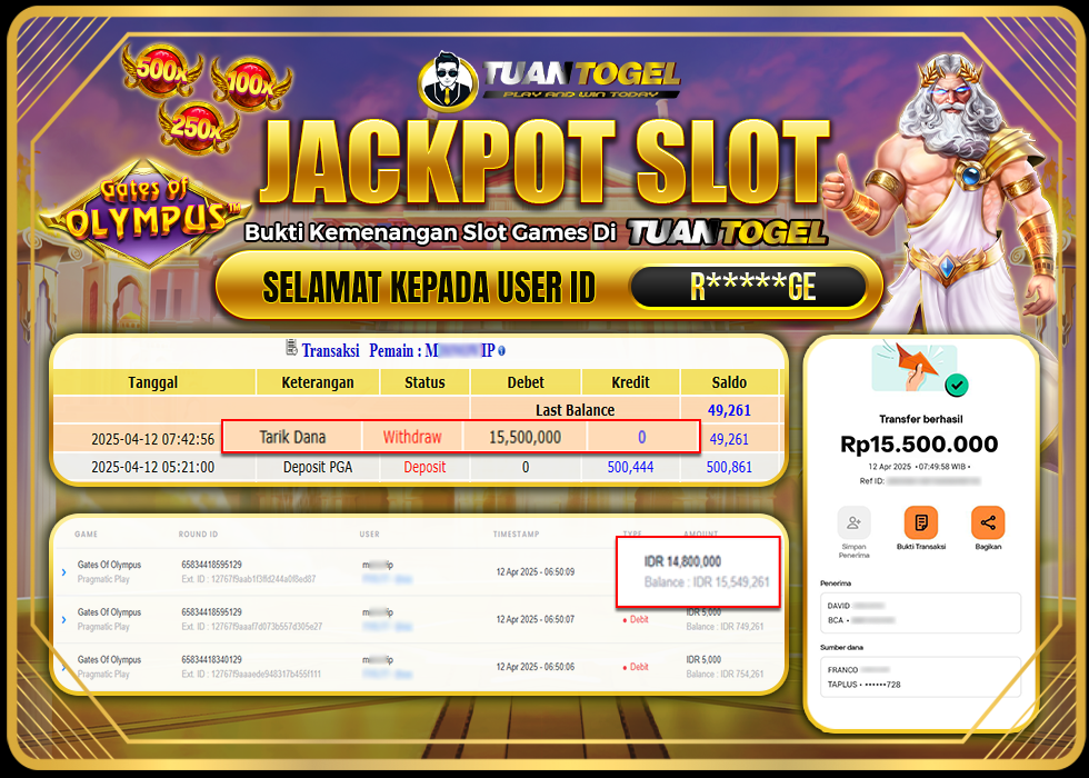 TUANTOGEL JACKPOT SLOT GATES OF OLYMPUS Rp15.500.000