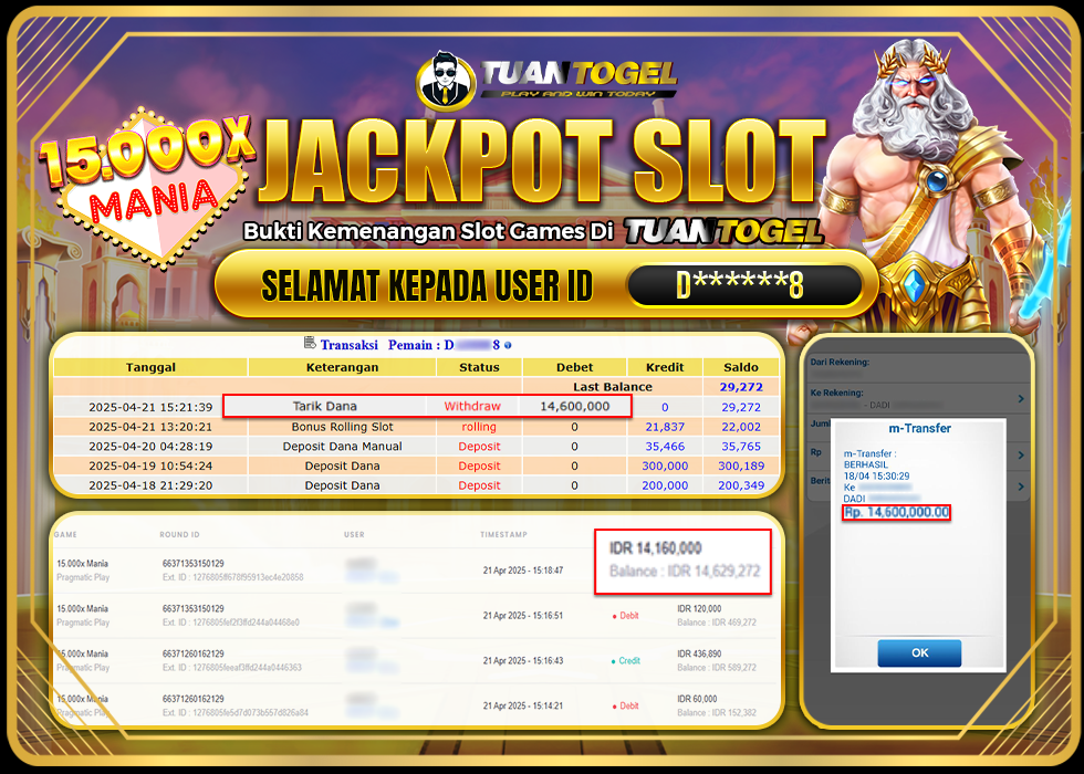 TUANTOGEL JACKPOT SLOT 15.000X MANIA Rp14.600.000