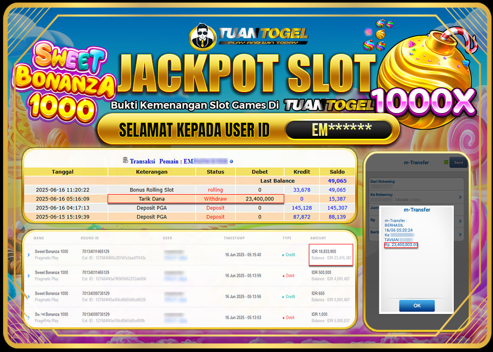 TUANTOGEL JACKPOT SLOT SWEET BONANZA 1000 Rp23.400.000, - LUNAS