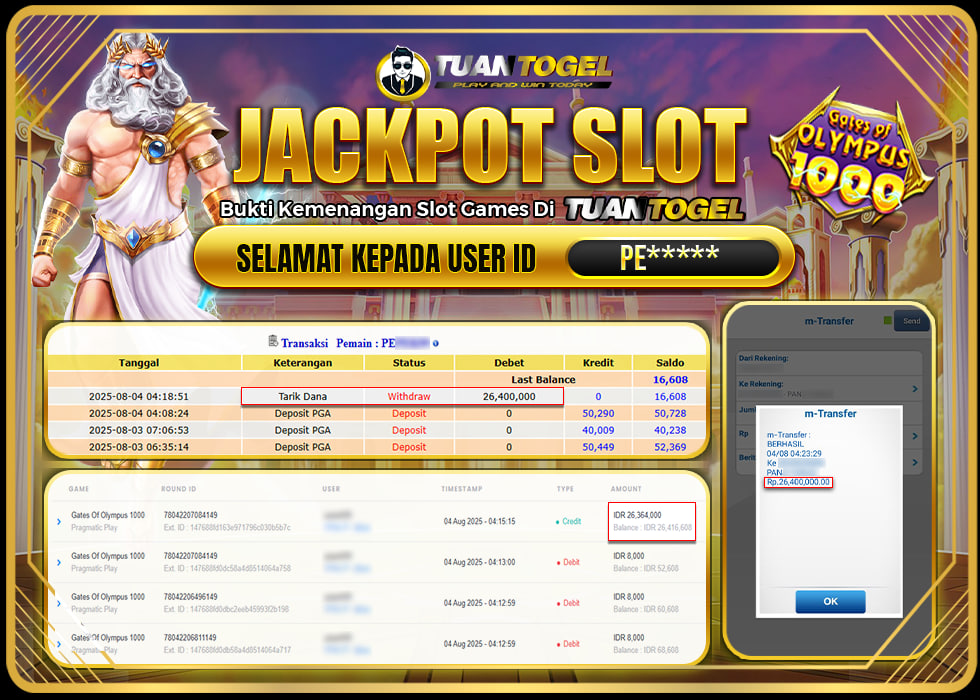 TUANTOGEL JACKPOT SLOT GATES OF OLYMPUS 1000 Rp26.400.000,- LUNAS