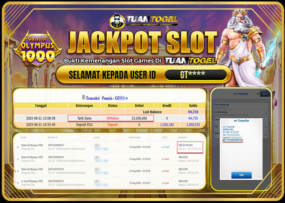 TUANTOGEL JACKPOT SLOT GATES OF OLYMPUS 1000Rp23.200.000