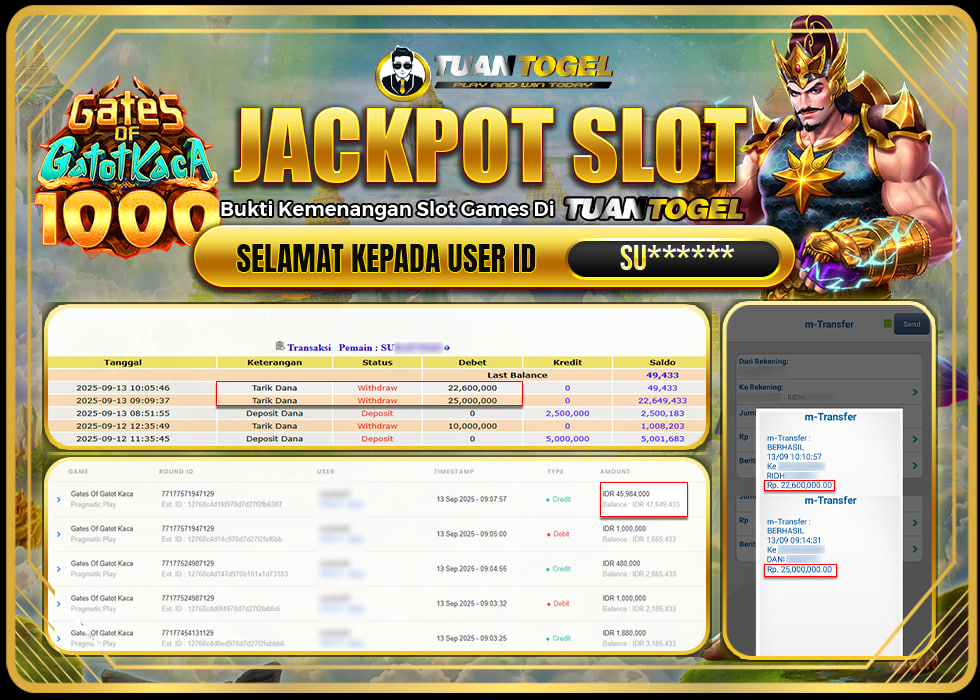 TUANTOGEL JACKPOT SLOT GATES OF GATOT KACA 1000 Rp47.600.000, - LUNAS